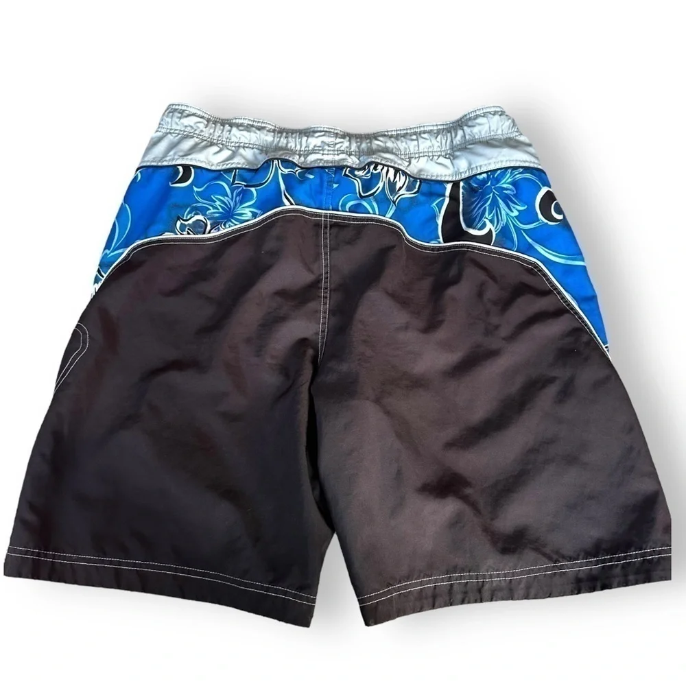 Men’s Speedo Swim trunks size large blue black floral Hawaiian print pockets﻿﻿﻿﻿ - Picture 2 of 5